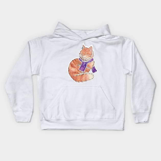 Watercolour Maine Coon cat Kids Hoodie by animalartbyjess